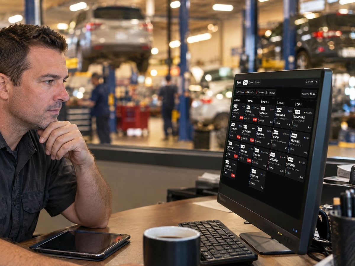 Service manager running the SHOP DESK board on his monitor